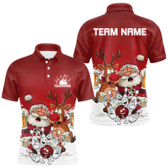 Maxcorners Custom Red Funny Christmas Men Bowling Shirts, Bowling And Beer Xmas Party Shirt LM0412