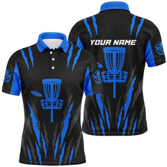 Maxcorners Black and blue Mens disc golf polo shirt disc golf hole custom name disc golf team shirt MT0510