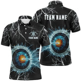 Maxcorners Personalized Archery Mode On Thunder Lightning Blue Men Polo Shirts, 3D Target Archery Jerseys