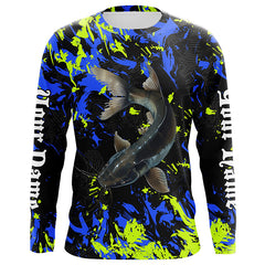 Maxcorners Catfish fishing green blue camo Custom UV protection performance long sleeve fishing jerseys MT2108