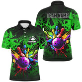 Maxcorners Colorful bowling jerseys Polo, 1/4 Zip Shirt for Men Custom Bowling Team shirts for bowler | Green