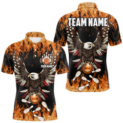 Maxcorners Orange flame Mens bowling shirts Custom American flag Eagle Team bowling shirts, gift for bowlers TU0212
