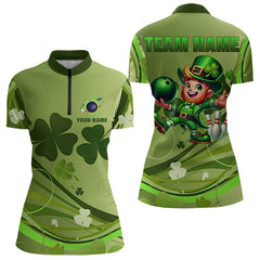 Maxcorners Green Shamrock Lucky Men And Women Bowling Polo Shirts Custom St Patrick Day Team Bowling Shirts