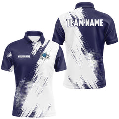 Maxcorners Custom Blue and White Strike Bowling Shirts Men Polo, Quarter Zip Bowling Team Jerseys Bowling League LM0910