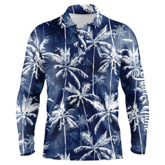 Maxcorners Golf Tropical Background Blue Watercolor Palms Customized Name 3D Polo Shirt Unisex