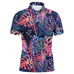 Maxcorners Golf Colorful Tropical Plants And Palm Customized Name 3D Polo Shirt Unisex