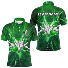 Maxcorners Men's Bowling Shirts Custom Green Lightning Thunder Bowling Team Jersey, gift for team Bowlers MT0609