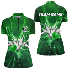Maxcorners Men's Bowling Shirts Custom Green Lightning Thunder Bowling Team Jersey, gift for team Bowlers MT0609