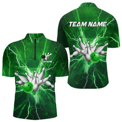 Maxcorners Men's Bowling Shirts Custom Green Lightning Thunder Bowling Team Jersey, gift for team Bowlers MT0609