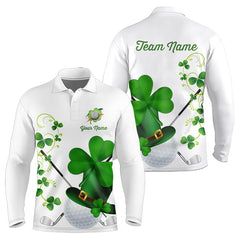 Maxcorners Green Shamrock Golf Ball Clubs Lucky Mens Polo Golf Shirts Custom St Patrick Day Team Golf Jerseys