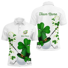 Maxcorners Green Shamrock Golf Ball Clubs Lucky Mens Polo Golf Shirts Custom St Patrick Day Team Golf Jerseys
