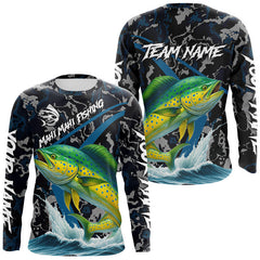 Maxcorners Custom Mahi Mahi Fishing Camo Long Sleeve Fishing Shirts, Personalized Mahi Mahi Fishing Team Jersey LM1610