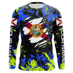 Maxcorners Blue green camo Florida flag patriot shirt Custom sun protection fishing long sleeve shirts MT2108