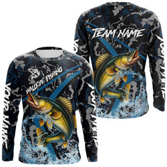 Maxcorners Custom Walleye Fishing Camo Long Sleeve Fishing Shirts, Personalized Walleye Fishing Team Jerseys LM0607