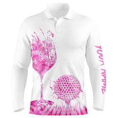 Maxcorners Golf Pink Tie Dye Golf Wine Customized Name 3D Polo Shirt