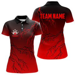 Maxcorners Black And Red Gradient Lightning Thunder Storm Bowling Shirts For Men Custom Bowling Team Jerseys