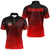 Maxcorners Black And Red Gradient Lightning Thunder Storm Bowling Shirts For Men Custom Bowling Team Jerseys