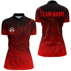 Maxcorners Black And Red Gradient Lightning Thunder Storm Bowling Shirts For Men Custom Bowling Team Jerseys