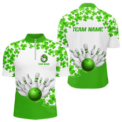 Maxcorners Green And White Shamrock Pattern Bowling Shirts For Men Custom St Patrick Day Bowling Team Jerseys