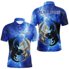 Maxcorners Black And White Dragon Blue Lightning Thunder Custom Bowling Shirt For Men, Dragon Bowling Team Shirt TU0909