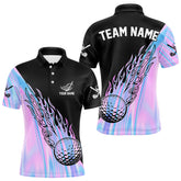 Maxcorners Hologram Flame Golf Ball Polo Shirts For Men Custom Golf Team Shirts Golfer Outfit LM103