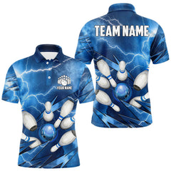 Maxcorners Blue Lightning Thunder Bowling Shirts For Men Custom Bowling Team League Jersey, Gift For Bowlers TU1410