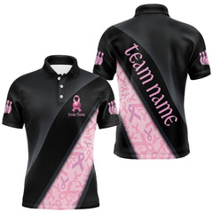 Maxcorners Black and Pink Ribbon Breast cancer Bowling Polo, 1/4 Zip Shirt for Men Custom Bowling Team Jersey