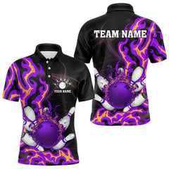 Maxcorners Purple Flame Fire Bowling Polo Shirts For Men And Women Custom Bowling Team Shirts, Gift For Bowler