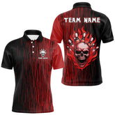Maxcorners Black and Red pattern Flame Skull Bowling shirts for Men custom bowling jersey for team mens bowler LM1307