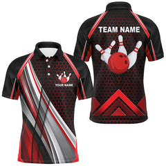 Maxcorners Black And Red Bowling Jersey Customized Name, Team Name 3D Shirt