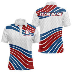 Maxcorners Red, White And Blue Pattern Men Golf Polo Shirts Custom Patriotic Golf Wear For Mens And Women