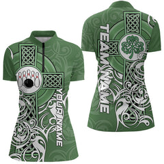Maxcorners Green Irish Tribal Cross St Patrick'S Day Mens And Women Bowling Shirts Custom Lucky Bowling Team Jerseys