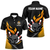 Maxcorners Custom Black and Yellow Flame Skull Bowling shirts for Men, bowling team league jerseys with Name LM1307