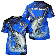 Maxcorners Blue Camo Salmon fishing custom Chinook Salmon sun protection long sleeve fishing shirts for Team LM0607