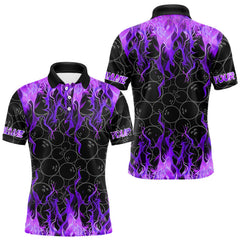 Maxcorners Black and Purple Flame camo Men bowling shirts Custom Flame Bowling Shirt Team Bowling Jersey MT1309