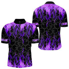 Maxcorners Black and Purple Flame camo Men bowling shirts Custom Flame Bowling Shirt Team Bowling Jersey MT1309