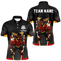 Maxcorners Black and Red Funny Moose Bowling Team Polo, Quarter Zip Shirts For Men Custom bowling jerseys men LM1411
