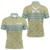 Maxcorners Olive Green Golf Camo argyle pattern Mens golf polo shirts custom name best mens golf wear
