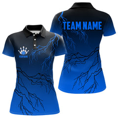 Maxcorners Black and Blue gradient Lightning thunder storm Bowling shirts for Men Custom Bowling Team Jerseys MT2306