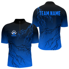 Maxcorners Black and Blue gradient Lightning thunder storm Bowling shirts for Men Custom Bowling Team Jerseys MT2306