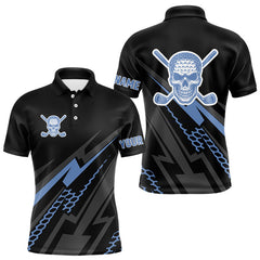 Maxcorners Black and Blue Skull Golf polo shirts For Men Custom Mens golf top, Personalized golf gifts LM1708