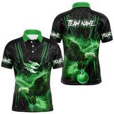 Maxcorners Black and Green Flame Eagle Bowling Shirt For Men Custom Team Name Bowling Jerseys For Bowlers MT1309