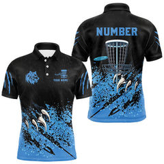 Maxcorners Blue Camo Wolf Disc golf polo shirts for men Custom Team Disc Golf top, Disc Golf Gifts LM1809