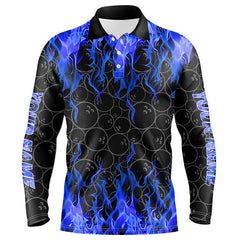 Maxcorners Black And Blue Flame Ball Pattern Bowling Jersey Customized Name, Team Name 3D Shirt Unisex