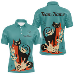 Maxcorners Custom retro bowling shirts Cat Bowling jersey for men Team Bowling Polo, 1/4 Zip Shirts | Blue LM1411