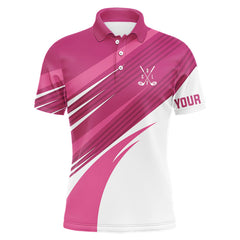 Maxcorners Pink and white Mens golf polo shirts custom golf tops for mens, personalized golf gifts TU1512