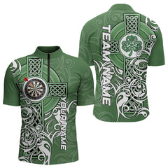 Maxcorners Green Irish Tribal Cross St Patrick'S Day Mens Darts Shirts Custom Lucky Darts Team Jerseys