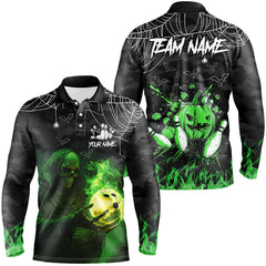 Maxcorners Ball Flame Skull Bowling Jersey Customized Name, Team Name 3D Polo Shirt