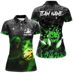 Maxcorners Ball Flame Skull Bowling Jersey Customized Name, Team Name 3D Polo Shirt