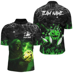 Maxcorners Ball Flame Skull Bowling Jersey Customized Name, Team Name 3D Polo Shirt